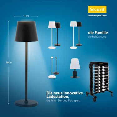 LED-світильник SECURIT 'Feline' - диммер, бездротовий, акумуляторний (USB-магнітний кабель) - для барів, кафе, ресторанів, готелів - 38x11x11см, білий/чорний
