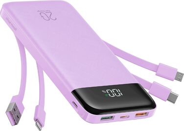 Кабелі, LED-дисплей, 6 виходів, сумісний з iPhone/Huawei/Samsung, фіолетовий, 20000mAh, USB C, 4