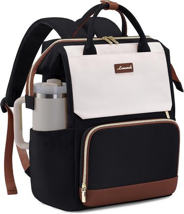 LOVEVOOK Рюкзак для жінок 15.6 дюймів, рюкзак для школи, підлітки, велика кишеня для пляшки, елегантний рюкзак для подорожей, сумка для навчання, універсальна шкільна сумка, водонепроникний рюкзак для роботи, подорожей, навчання, 15.6 дюймів, бежевий, чор