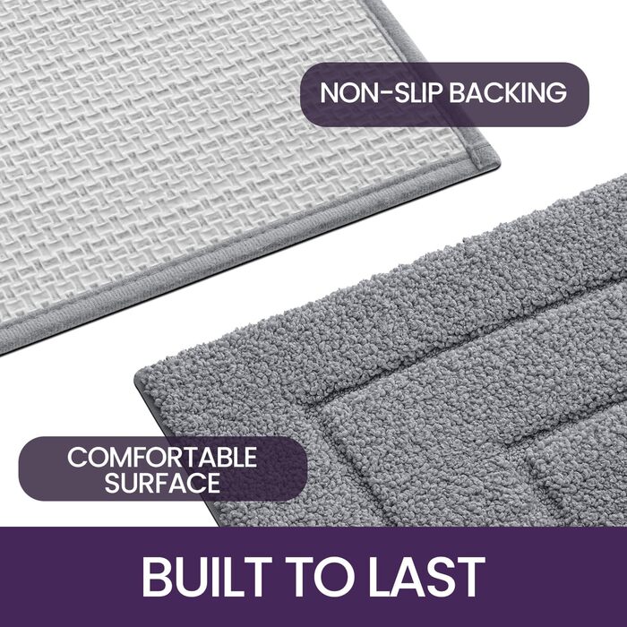 Набір килимків для ванної кімнати DEXI, 2 шт., 40 x 60 см, сірий. Нековзкі, м'які, швидковисихаючі килимки для душу, ванни та туалету. Машинне прання.