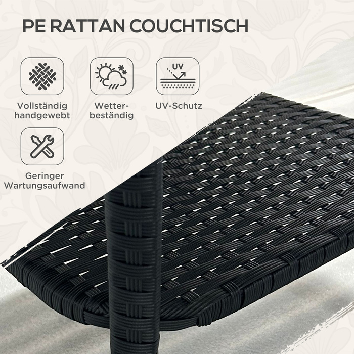 Набірний стіл з ротангу для саду, 50 x 50 x 45 см, стійкий до погодних умов, приставний столик на 4 особи, квадратний з підставкою для скляної стільниці