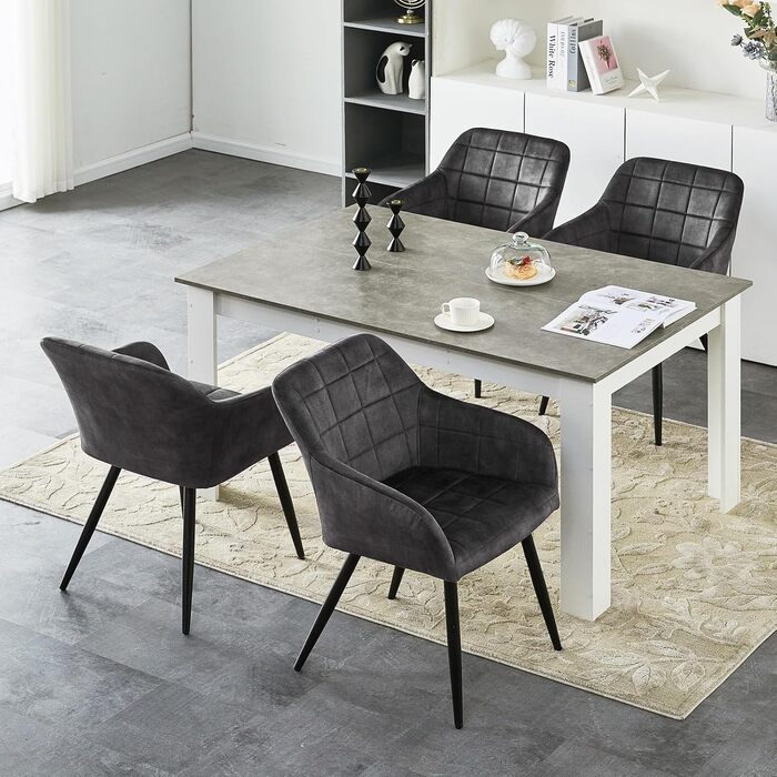 CLIPOP Комплект стільців для їдальні (6 шт.), з підлокітниками, штучна шкіра, для кухні, вітальні, сірий велюр