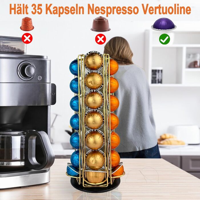 Підставка для капсул Nespresso Vertuo – обертова, на 35 капсул (золота)