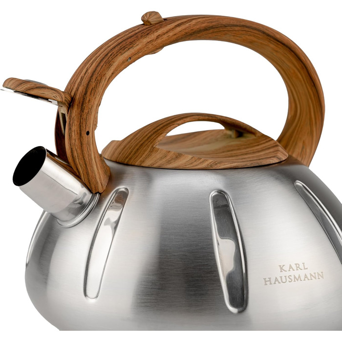 Чайник Karl Hausmann 3L з автоматичним свистком - сріблястий, з нержавіючої сталі для індукційних, газових та електричних плит