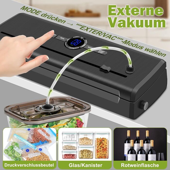 Вакууматор для продуктів 7 в 1, професійний вакуумний пакувальник з подвійним швом, цифровим таймером та різаком, комплект з 50 пакетами (Чорний)