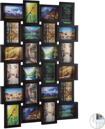 Рамка для фотографій Relaxdays, колаж з 24 фотографій, 10x15 см, Портретна і альбомна, настінна фоторамка, довжина х Ш 59 х 86 см, чорний