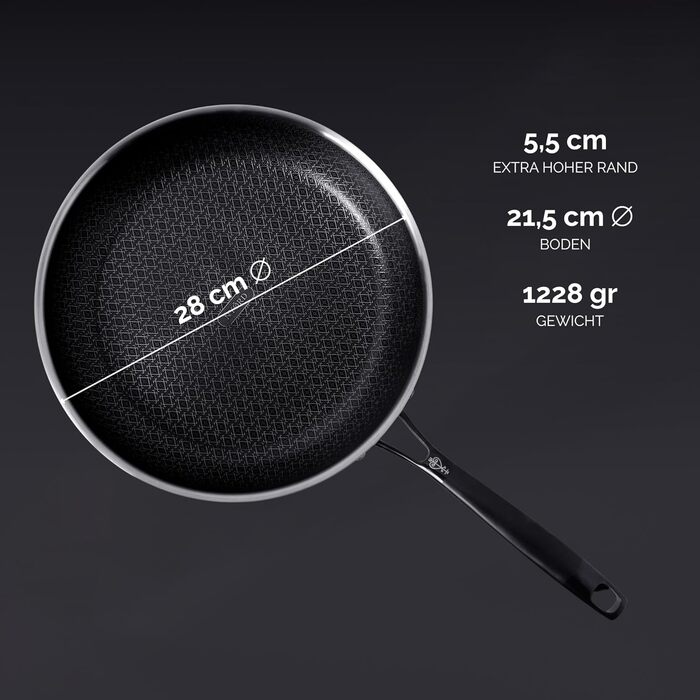 Сковорода NYORD з антипригарним покриттям, стійка до подряпин, з вафельною структурою, придатна для миття в посудомийній машині, гібридна сковорода, керамічне покриття, без PTFE та PFOA, для духовки, для індукційних, газових та керамічних плит, з кришкою 
