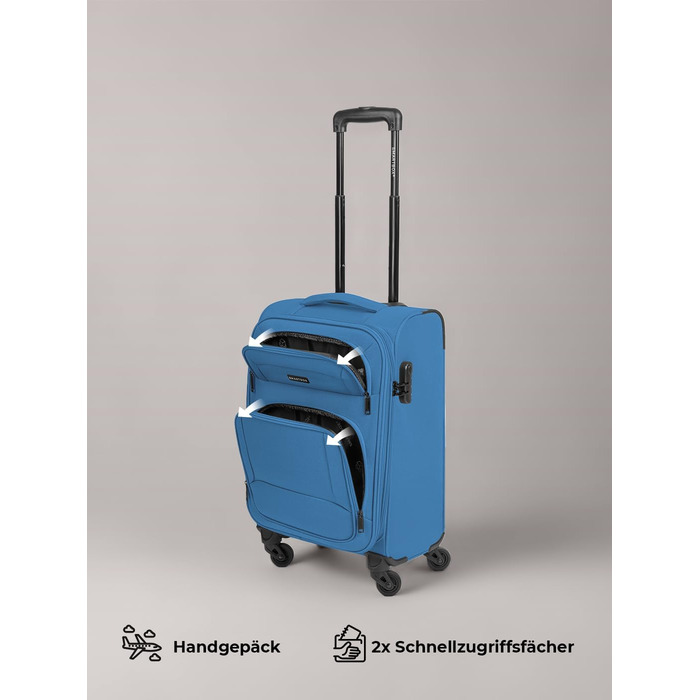 Набір валізак Smartbox 3 шт. для жінок та чоловіків | Легкі та міцні валізи-ролери, якісний softcase, 4 колеса та кодовий замок | Розширювані | Slate-blue (Сіро-блакитний), розмір S (56 см)