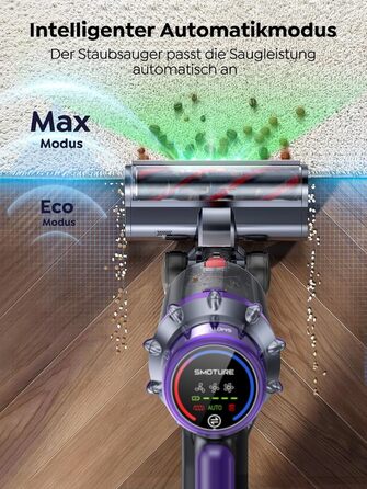 Акумуляторний пилосос SMOTURE 50000 Па, 65 хв роботи, з турбощіткою, для шерсті тварин, килимів, підлоги, авто - фіолетовий