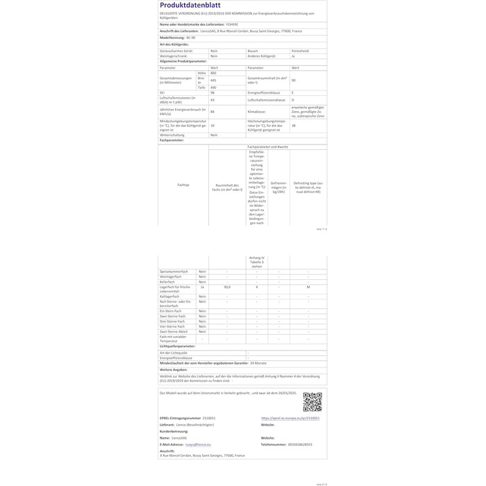 Компактний холодильник FOHERE на 90л з морозильною камерою, регулюванням температури (7 рівнів) та відділенням для овочів, білий
