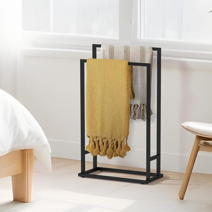 Підставка для рушників на підлозі, металева, чорна, з 2 перекладинами, для ванної кімнати, стабільна, економна
