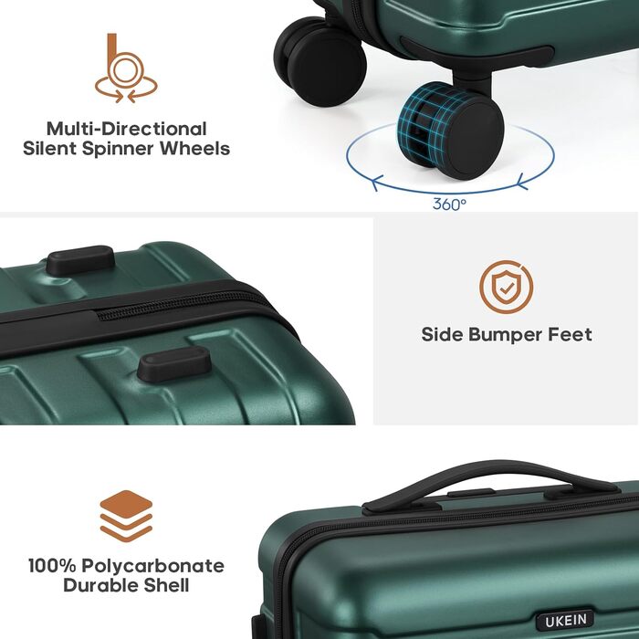 Набір валіз Roadcheer: тріо з полікарбонату з TSA-замком, рюкзак, аксесуари для подорожей (темно-зелений)