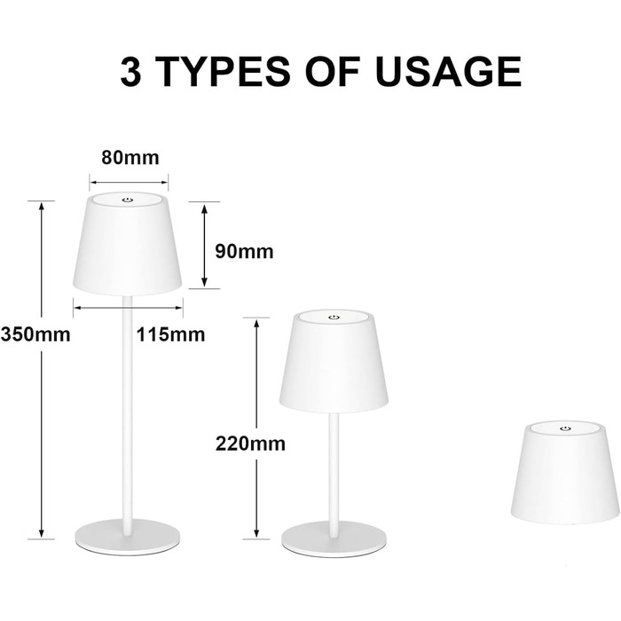 Акумуляторна LED-лампа Antela для дому та вулиці, диммер, 3 кольори, IP44, метал, 2 шт.
