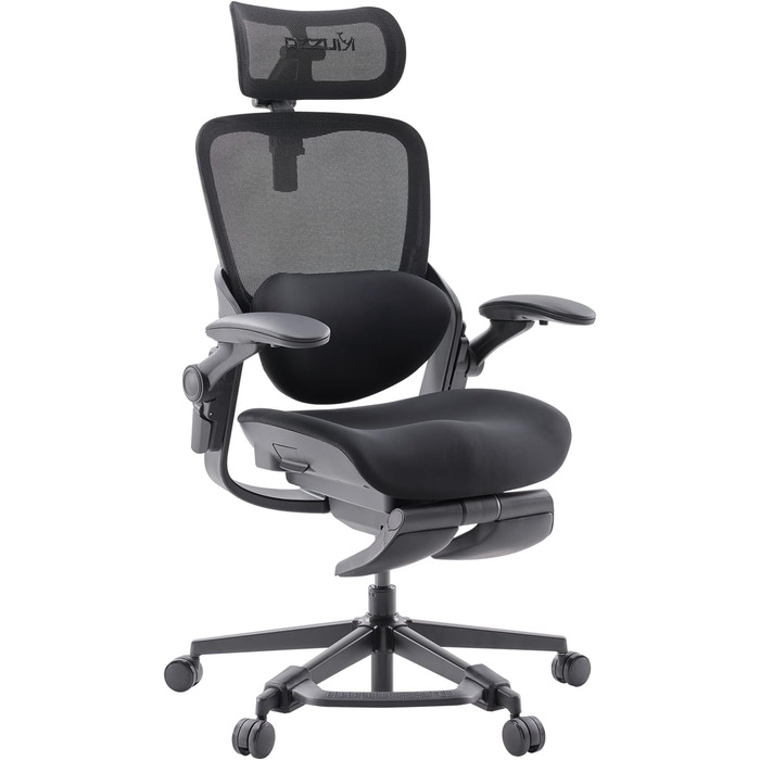 Ергономічне крісло для жінок Musso E80 Muse FemmePosture™ - регулювання нахилу 135°, 3D-підтримка попереку, 17см 4D-підголовник, висувна підніжка, регулювання глибини та висоти сидіння, регульовані підлокітники (Чорний)