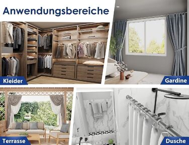 Штанга для душу без свердління 160-210 см, Ø 32 мм, штанга для завіс з кріпленнями - клямки, для ванної кімнати, кухні та міжкімнатних перегородок (210-260 см, нержавіюча сталь срібна)