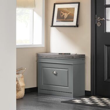 Полка для взуття SoBuy з подушкою для сидіння та місцем для зберігання, вузька, до 150 кг, сірий, 60x51x24 см