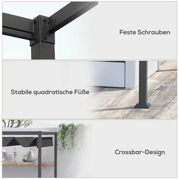 Дах патіо з альтанки Outsunny Pergola з люком 298x213x221см Поліестер Чорний Сірий для саду та патіо