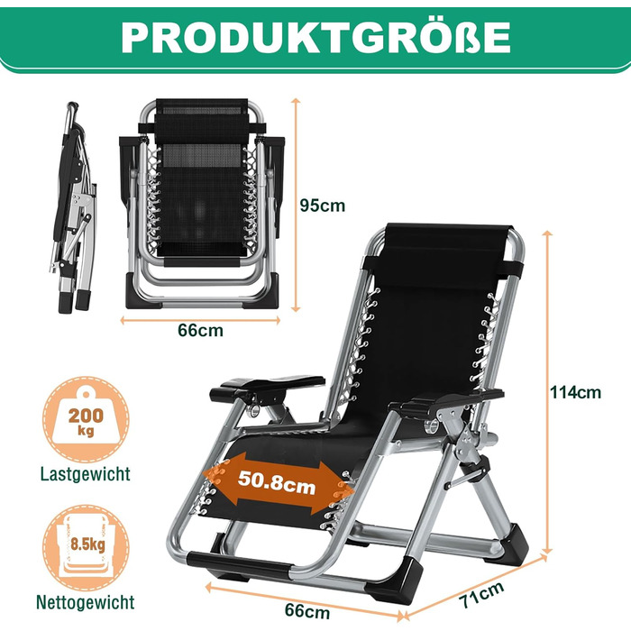 Шезлонг для відпочинку, розкладний, 200 кг, Zero Gravity, з подушкою, підстаканником, широкий, регульований, для саду, патіо, пляжу, басейну, сірий