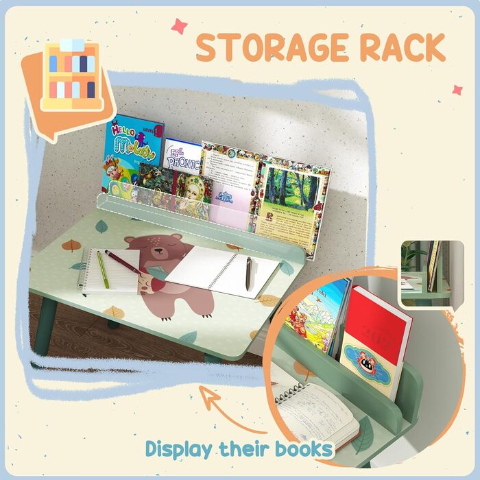 Дитячий стіл та стілець AIYAPLAY з ведмедиком-бухгалтером, зелений, для дітей 3-8 років