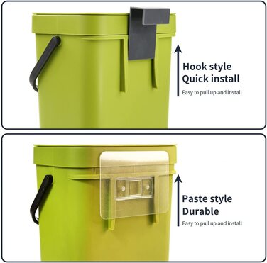 Кухонне відро для органічних відходів Spesh, набір з 2 (5 л 3 л) пластикових відер для компосту, герметичне підвісне відро для відходів з кришкою для зберігання органічних відходів, що утворюються щодня (зелений)