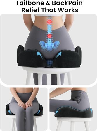 Ортопедична подушка для сидіння Benazcap для геморою, куприкового болю, ішіасу та вагітності. Зменшує біль, підходить для офісного крісла, авто та інвалідного візка. Чорний колір.