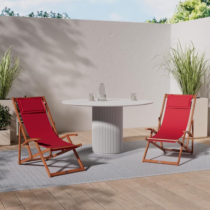 Лежак для відпочинку Casaria® з дерева, вологостійкий, складний, регульований, до 160 кг, підлокітники, подушка для шиї, для саду та балкону, акація, 94x94x60 см (Бордовий)