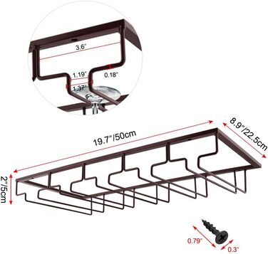 Підставка для келихів з дроту під шафу MOCOUM, 5 рядів, коричнева