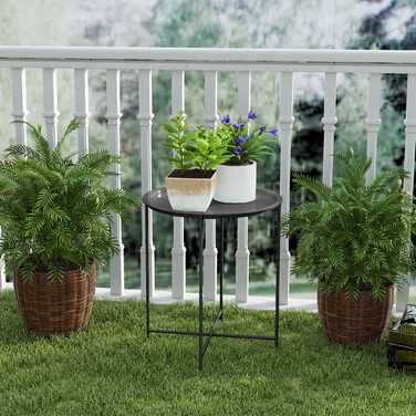 Outsunny Side Table Складаний садовий стіл Ø46 x 50 см Круглий стійкий до погодних умов балконний стіл зі складними ніжками столу Кемпінговий стіл Розкладний стіл Журнальний столик для вітальні Офіс Відкритий Закритий чорний