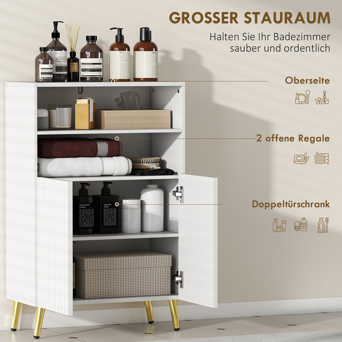 Шафка для ванної кімнати / комод для вітальні з плавним закриванням дверей, 2 відкриті полиці, МДФ, білий