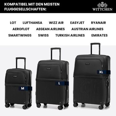 Набір валіз WITTCHEN AXIS 3 шт. | Чорний | ABS+Нейлон | Ручна поклажа M L | TSA замок, телескопічна ручка, 360° колеса