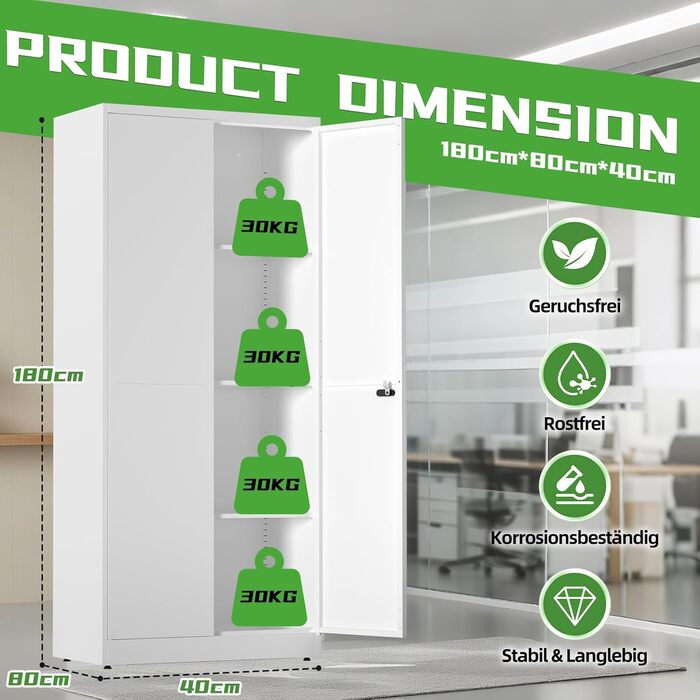 Металевий шафа-сейф для документів з полицями, 90x80x40 см, білий