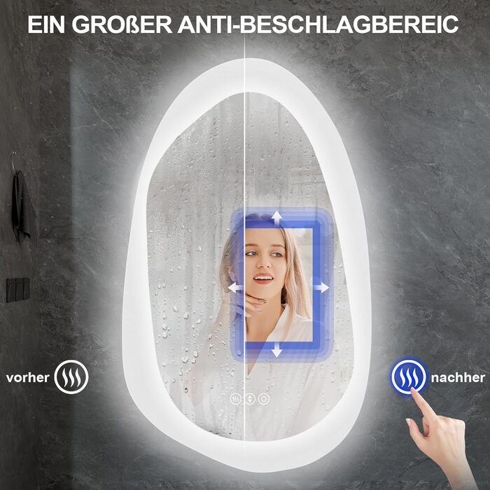 Дзеркало для ванної кімнати YOLEO з підсвічуванням 90x70 см, LED дзеркало з переднім та заднім освітленням, дзеркало з пам'яттю, 3 регульовані кольори світла, антизапар, (100L x 66B cm)
