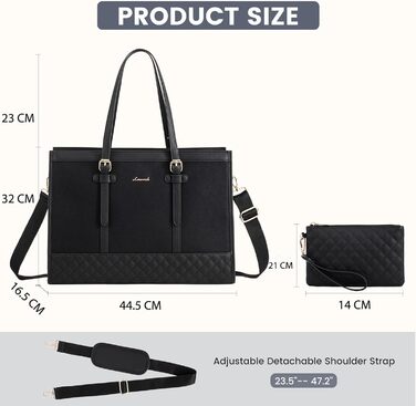 Сумка для ноутбука LOVEVOOK, жіноча, середнього розміру (17,3 дюйми), для роботи, навчання, офісу, універсітету, чорна