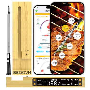 Бездротовий термометр для м'яса з Bluetooth та нескінченною дальністю, 7 сертифікованих NIST сенсорів, для гриля, мангала, печі, фритюрниці (чорний)
