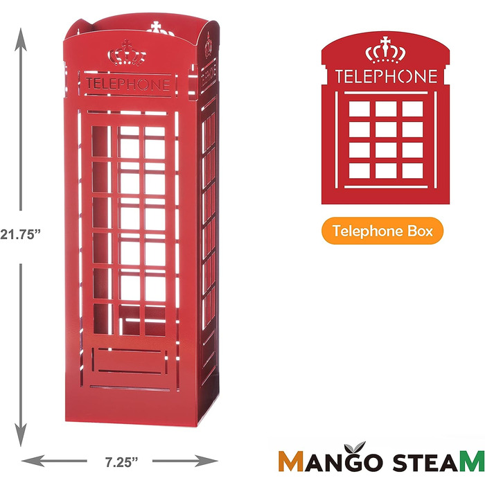 Пара з високою парасолькою манго / підставка для парасольок / тримач парасольки, 55 x 22 x 22 см (телефонна будка, червоний)