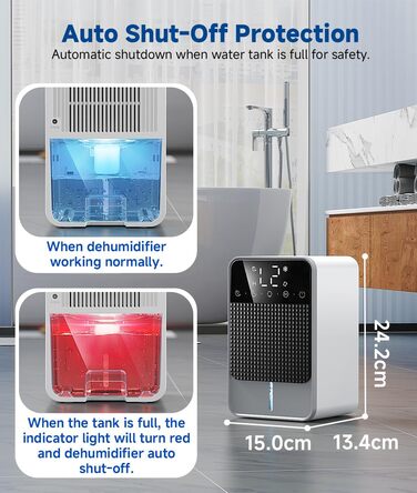 Електричний осушувач повітря 1800 мл з тихою роботою, функцією відтавання та автовимкнення, 7 кольорових підсвіток, портативний осушувач для спальні, ванної кімнати, підвалу, продуктивність 560 мл/24 год