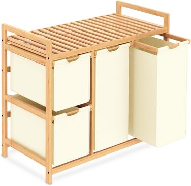 Бамбуковий кошик для білизни iEGrow з 4 відділеннями (150л), з полицею для брудної білизни, Oxford-тканина, 2 x 50л, 2 x 25л, бежевий