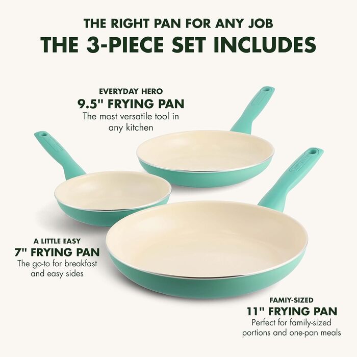 Набір сковорідок Greenpan Rio, керамічне покриття, антипригарні, 17.8, 24.1 та 27.9 см, без PFAS, придатні для миття в посудомийній машині, блакитні (17.8, 24.1, 27.9 см)