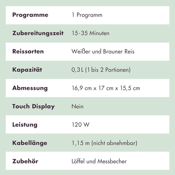Міні рисоварка Reishunger 0.3л - для 1-2 порцій, керамічне покриття, зелена
