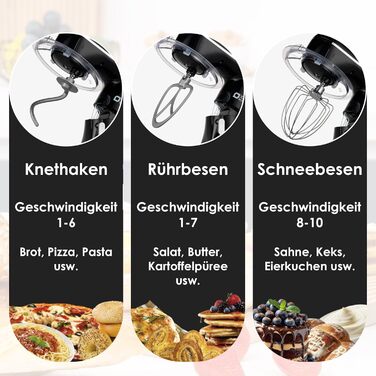 Кухонний комбайн Kitchen in the Box: 6 л, чорний, 10 швидкостей, з місткою чашею 6 л, набором насадок (міксер, гак для тіста, вінчик)