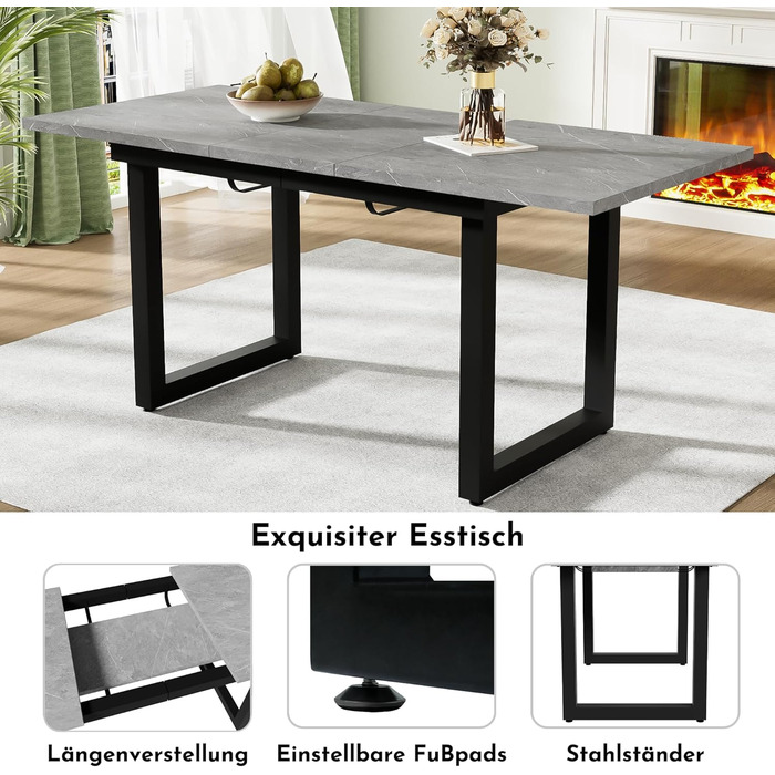 Розсувний обідній стіл Merax, 140/180x80x75 см, білий, металеві ніжки