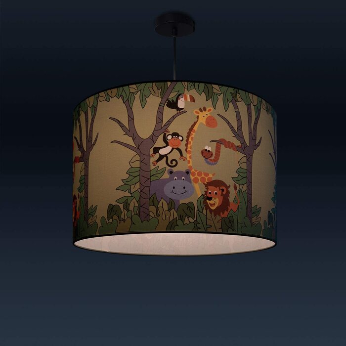 Домашній дитячий Світильник Paco Стельовий Світильник світлодіодний підвісний світильник Дитяча кімната джунглі тварина мотив E27, Абажур Тип лампи (зелений (Ø45. 5 см), Підвісний світильник чорний)