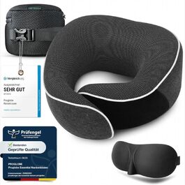 Подушка для шиї ProGlobe, 100% Memory Foam, ортопедична, для подорожей (літак, авто, поїзд), з маскою для сну, сітчаста сумка (темно-сірий)