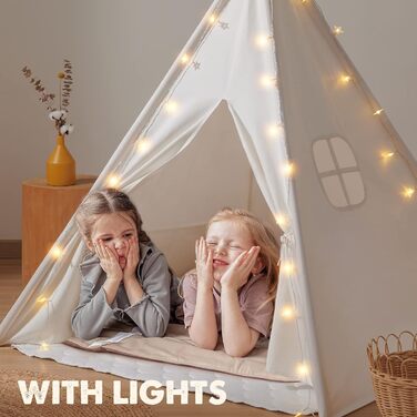 Намет Tiny Land Teepee для дітей, ігровий намет з ковдрою, гірляндами та сумкою - Внутрішня/Зовнішня