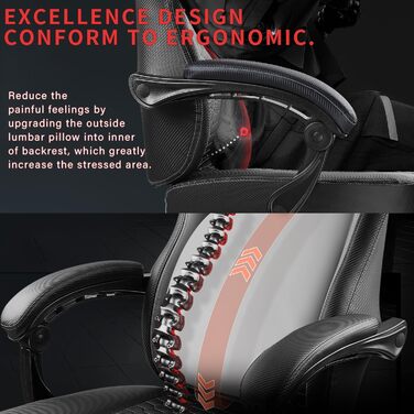 Ігровий крісло LEMBERI для дорослих, сірий: великий, з підніжкою, підтримкою голови та попереку, до 180 кг