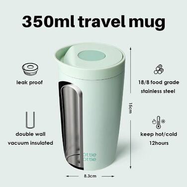 Термокружка BOTTLE Thermobecher 350 мл, для кави та чаю, витікання, Quick-Press, Isolierbecher Travel Mug Classic Grande (Зелена)