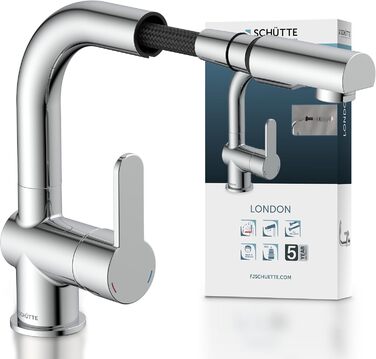 Змішувач для ванної SCHÜTTE 79710 LONDON з висувною лійкою, настінний, з донним клапаном, хром