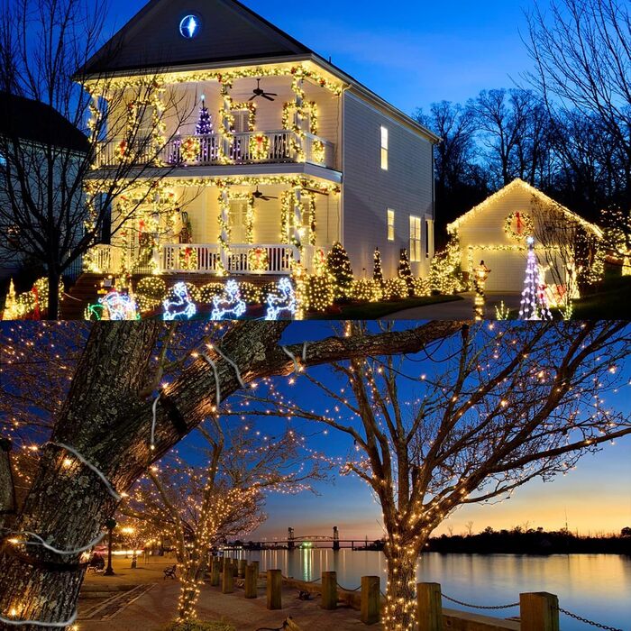 EASTERNSTAR Гірлянда світлодіодна мідний дріт 20м, 200 LED, EU штекер, 8 режимів, вологостійка, для декору інтер'єру, екстер'єру, саду, вечірки, Різдва, тепле біле світло