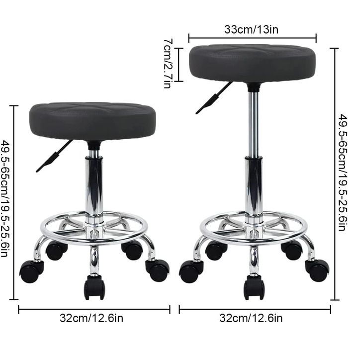 Круглий стілець зі штучної шкіри WKWKER, поворотний стілець з регулюванням висоти для домашнього офісу, стілець для малювання, лабораторний кухонний масажний стілець з колесами, офісне крісло (сірий)