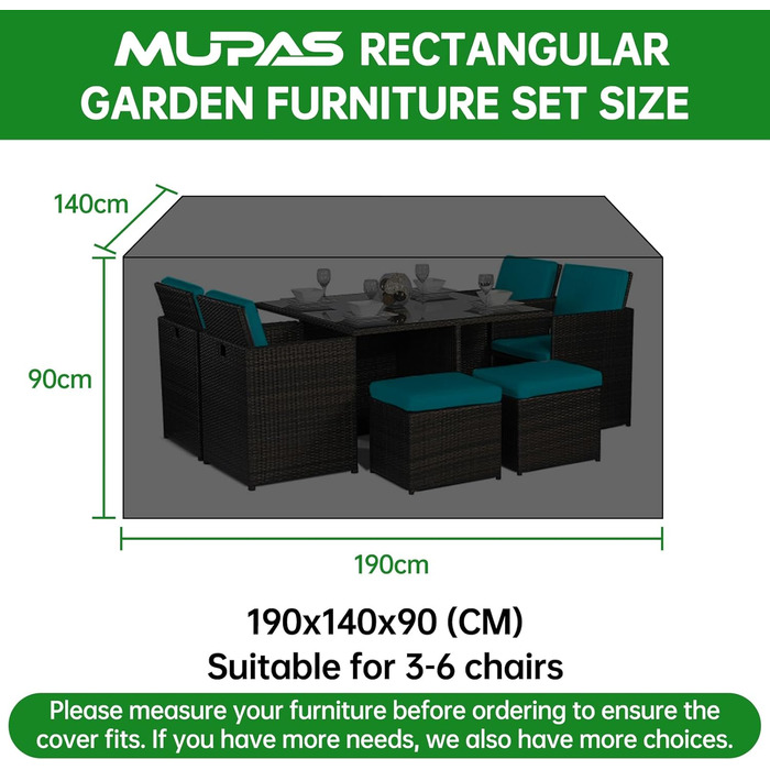 Водонепроникний чохол для садово-патіо меблів 420D Oxford, 190x140x90 см, чорний
